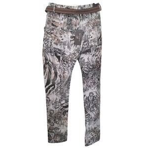 Bella Amore Floral Animal Print Pants Womens S/M Beige Made in Italy NWT Belted